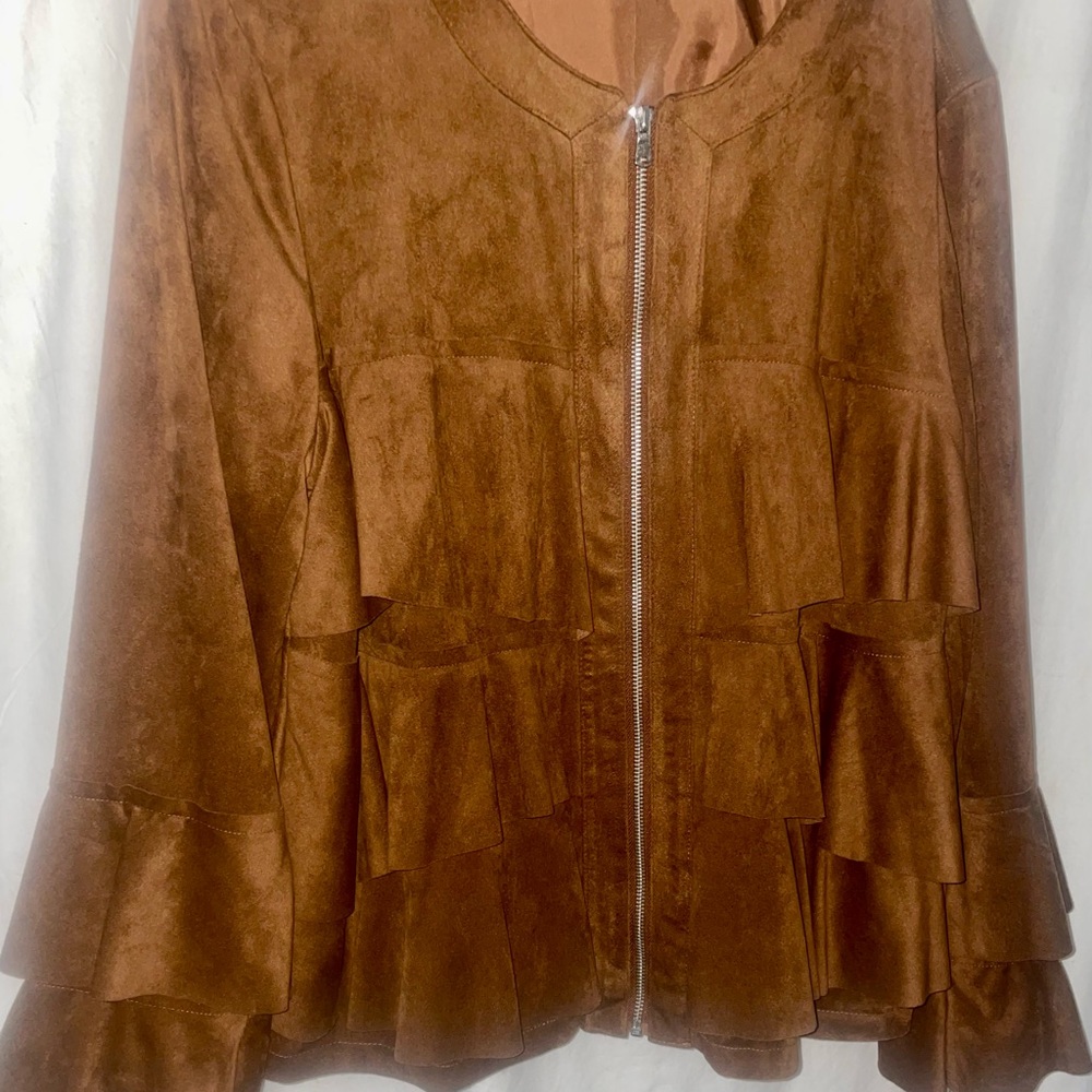 INC International Concepts Faux Suede Ruffle Jacket Women's 1X Full Zip New - Picture 5 of 13